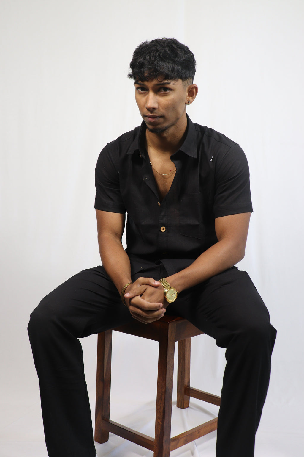 Black Kiro Half-Sleeved Shirt