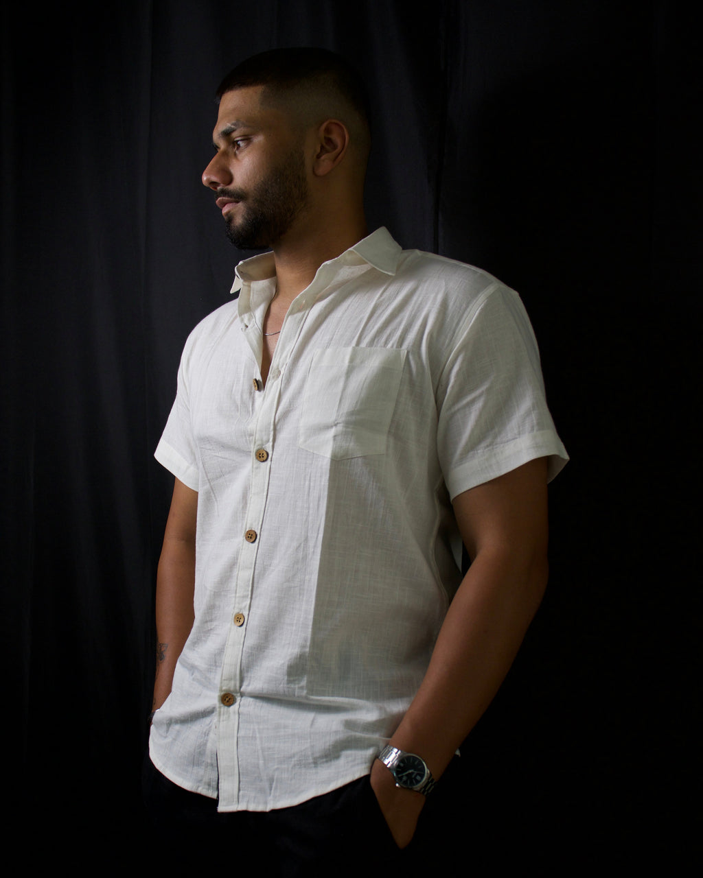 White Kiro Half-Sleeved Shirt