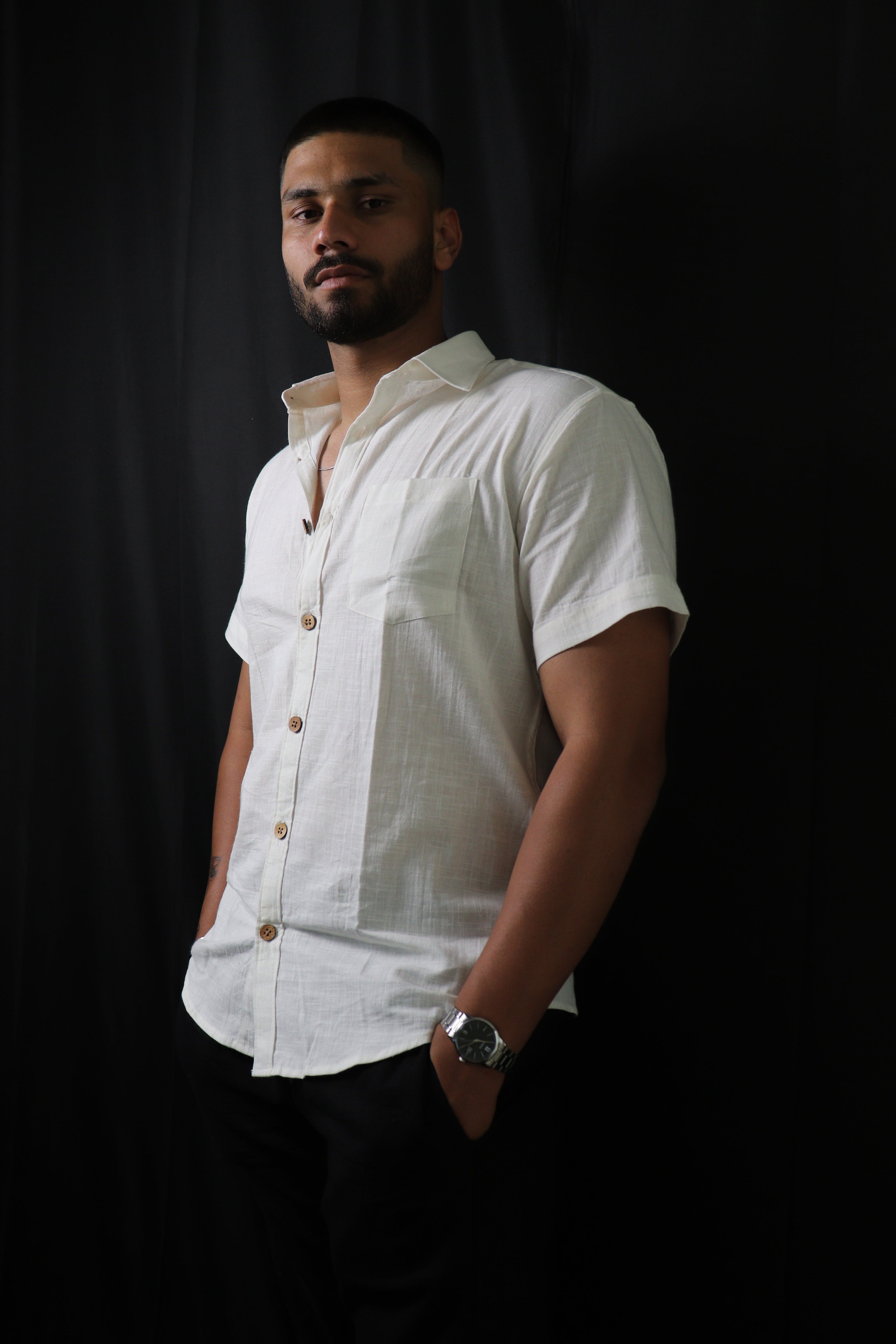 White Kiro Half-Sleeved Shirt